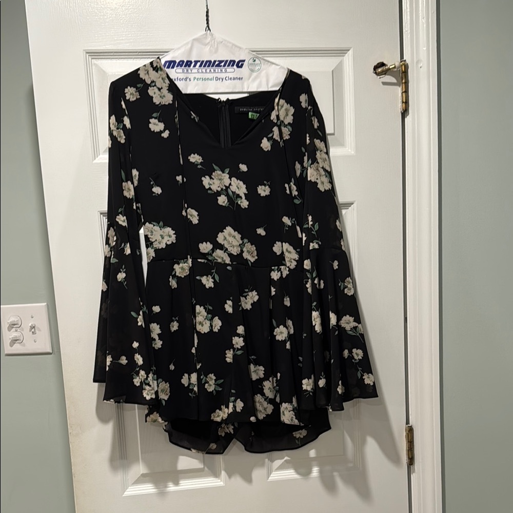 Black and White Floral Graphic Jumpsuit